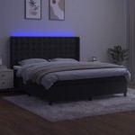 vidaXL Pat cu arcuri, saltea și LED, negru, 160x200 cm, catifea vidaXL Pat cu arcuri, saltea și LED, negru, 160x200 cm, catifea
