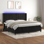 vidaXL Pat cu arcuri, saltea și LED, negru, 200x200 cm, catifea vidaXL Pat cu arcuri, saltea și LED, negru, 200x200 cm, catifea