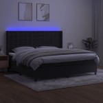 vidaXL Pat cu arcuri, saltea și LED, negru, 200x200 cm, catifea vidaXL Pat cu arcuri, saltea și LED, negru, 200x200 cm, catifea