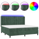 vidaXL Pat cu arcuri, saltea și LED, verde închis, 200x200 cm, catifea vidaXL Pat cu arcuri, saltea și LED, verde închis, 200x200 cm, catifea