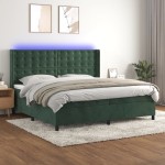 vidaXL Pat cu arcuri, saltea și LED, verde închis, 200x200 cm, catifea vidaXL Pat cu arcuri, saltea și LED, verde închis, 200x200 cm, catifea