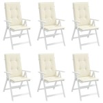 vidaXL Perne scaun cu spătar înalt, 6 buc., crem, 120x50x3 cm, textil vidaXL Perne scaun cu spătar înalt, 6 buc., crem, 120x50x3 cm, textil