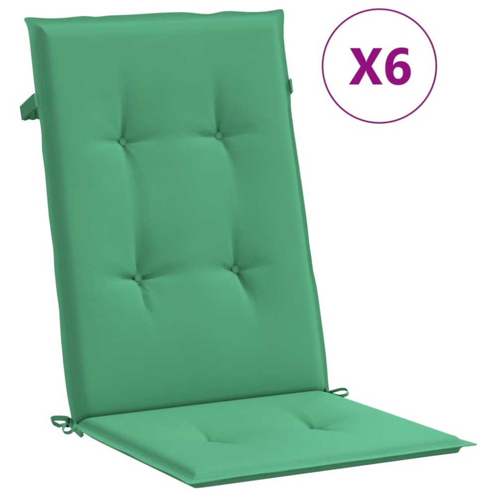 vidaXL Perne scaun cu spătar înalt, 6 buc., verde, 120x50x3 cm, textil