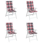 vidaXL Perne scaun spătar înalt 4 buc. roșu carouri 120x50x3 cm textil vidaXL Perne scaun spătar înalt 4 buc. roșu carouri 120x50x3 cm textil