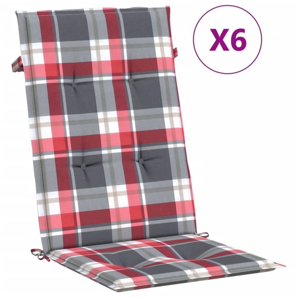 vidaXL Perne scaun spătar înalt 6 buc. roșu carouri 120x50x3 cm textil