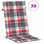 vidaXL Perne scaun spătar înalt 6 buc. roșu carouri 120x50x3 cm textil vidaXL Perne scaun spătar înalt 6 buc. roșu carouri 120x50x3 cm textil