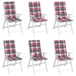 vidaXL Perne scaun spătar înalt 6 buc. roșu carouri 120x50x3 cm textil vidaXL Perne scaun spătar înalt 6 buc. roșu carouri 120x50x3 cm textil