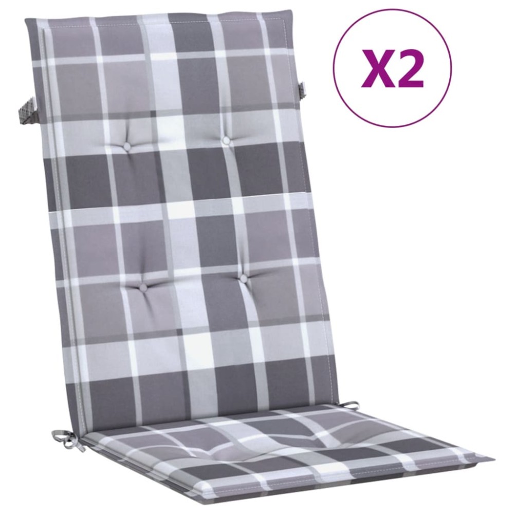 vidaXL Perne scaun spătar înalt, 2 buc. gri carouri 120x50x3 cm textil