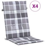 vidaXL Perne scaun spătar înalt, 4 buc. gri carouri 120x50x3 cm textil vidaXL Perne scaun spătar înalt, 4 buc. gri carouri 120x50x3 cm textil
