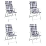 vidaXL Perne scaun spătar înalt, 4 buc. gri carouri 120x50x3 cm textil vidaXL Perne scaun spătar înalt, 4 buc. gri carouri 120x50x3 cm textil