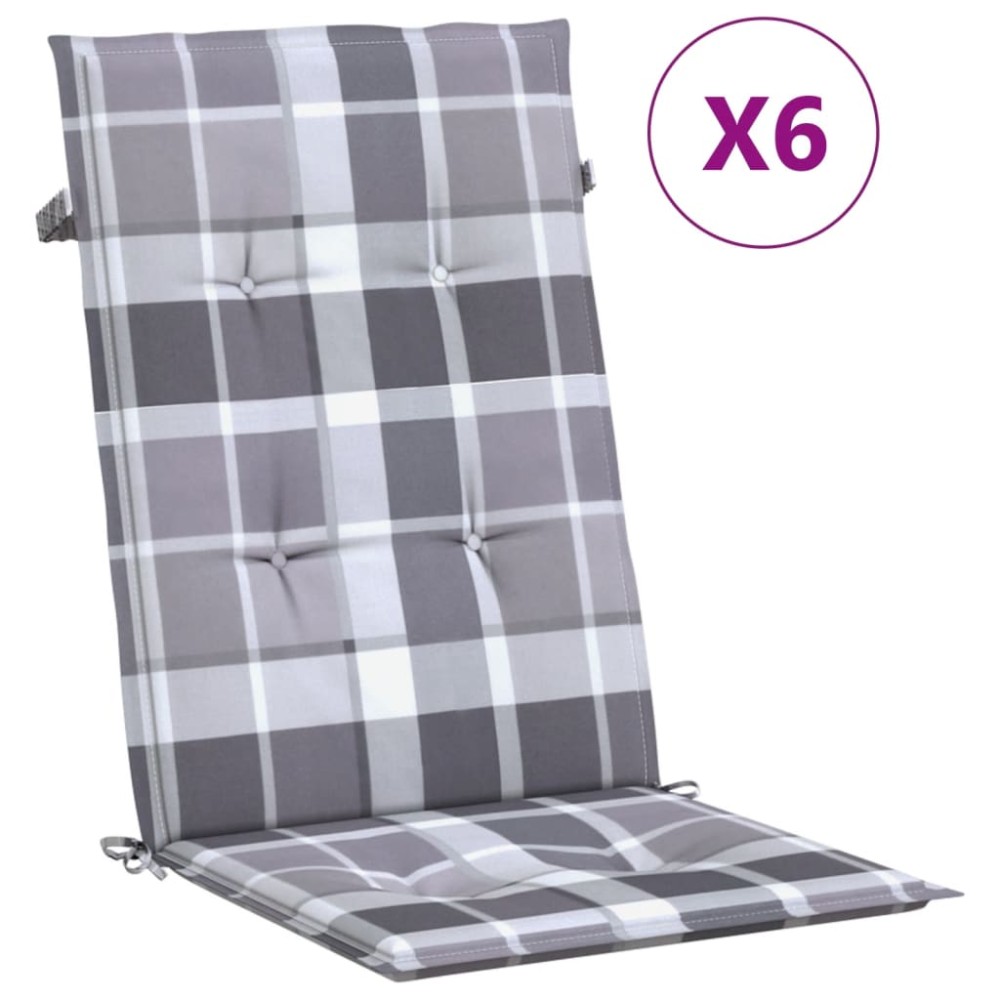 vidaXL Perne scaun spătar înalt, 6 buc. gri carouri 120x50x3 cm textil