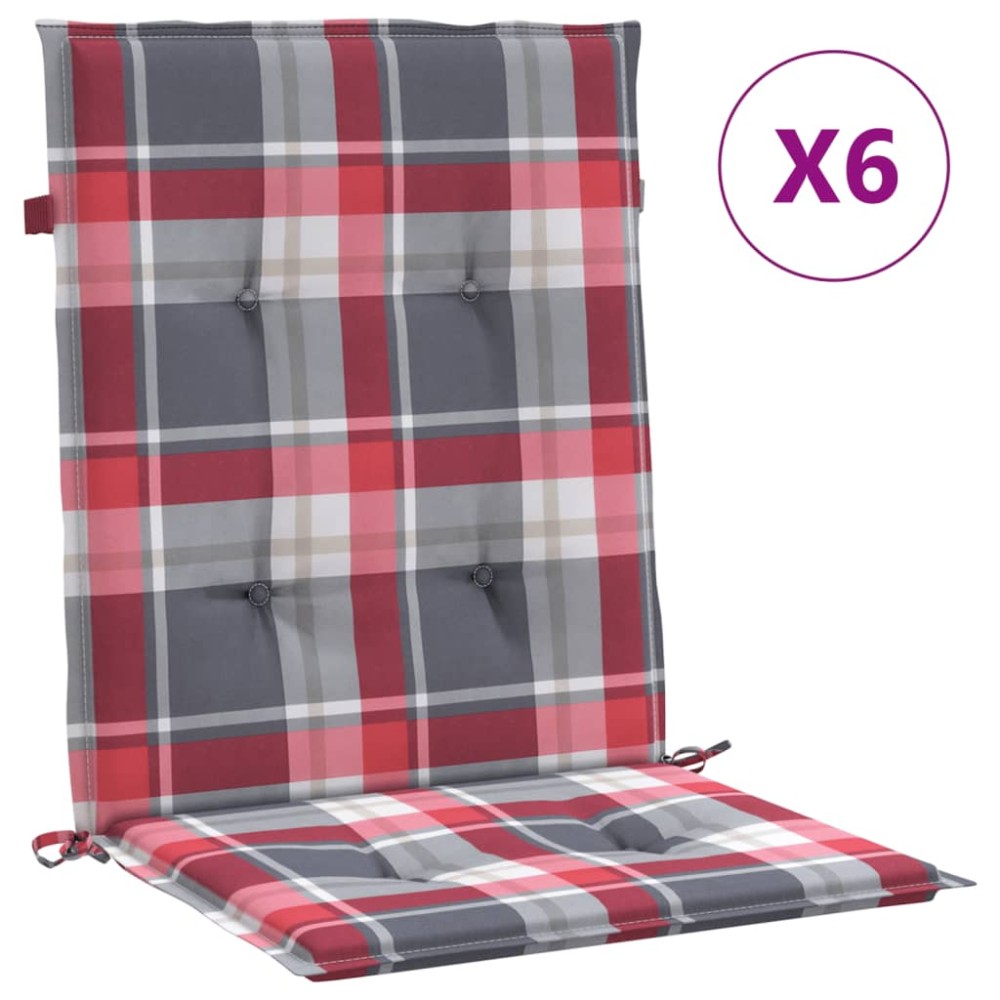vidaXL Perne cu spătar roșu carouri, 6 buc., 100x50x3cm, textil Oxford