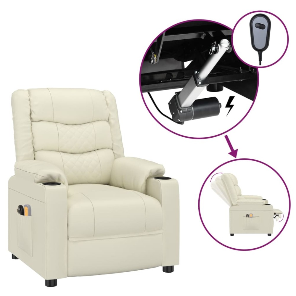 vidaXL Fotoliu de masaj electric, crem, piele ecologică