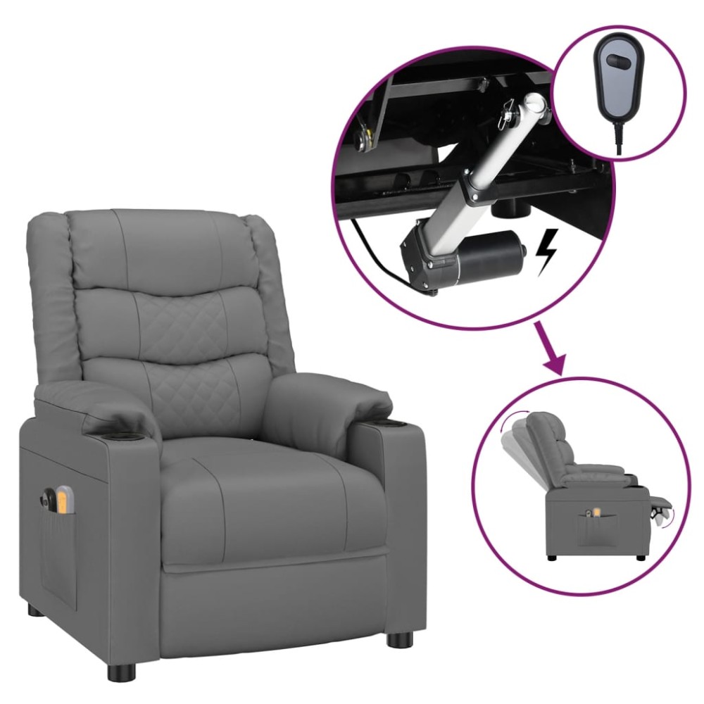 vidaXL Fotoliu de masaj electric, gri, piele ecologică
