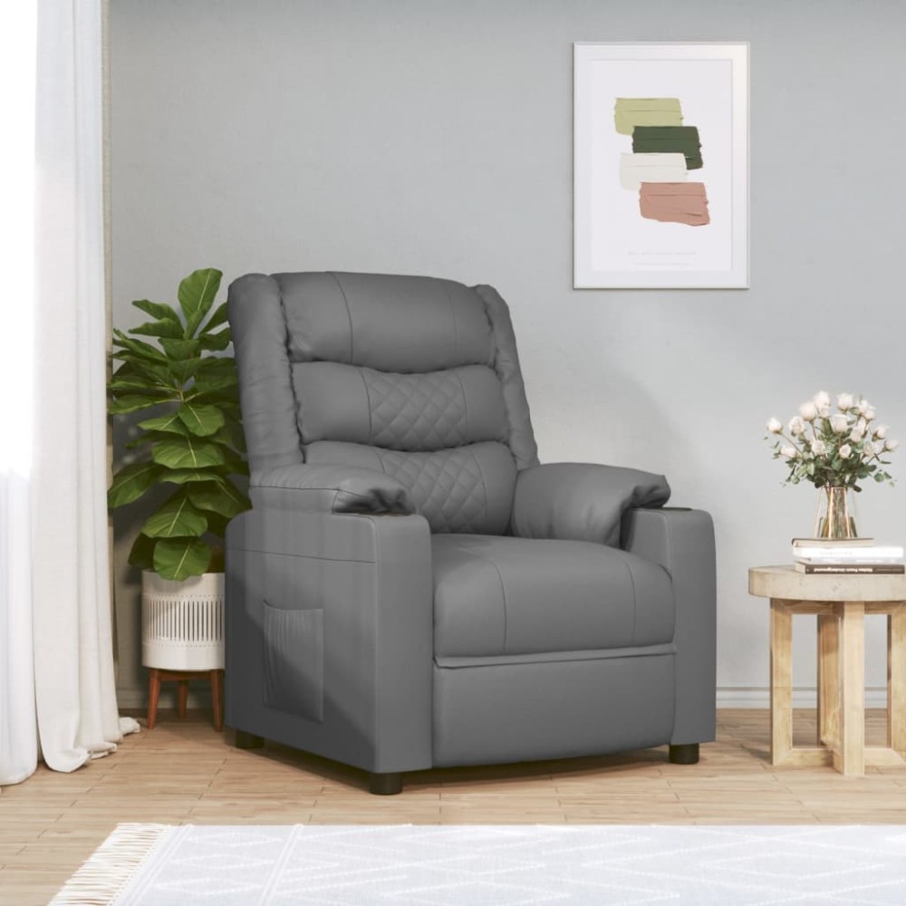 vidaXL Fotoliu de masaj electric, gri, piele ecologică