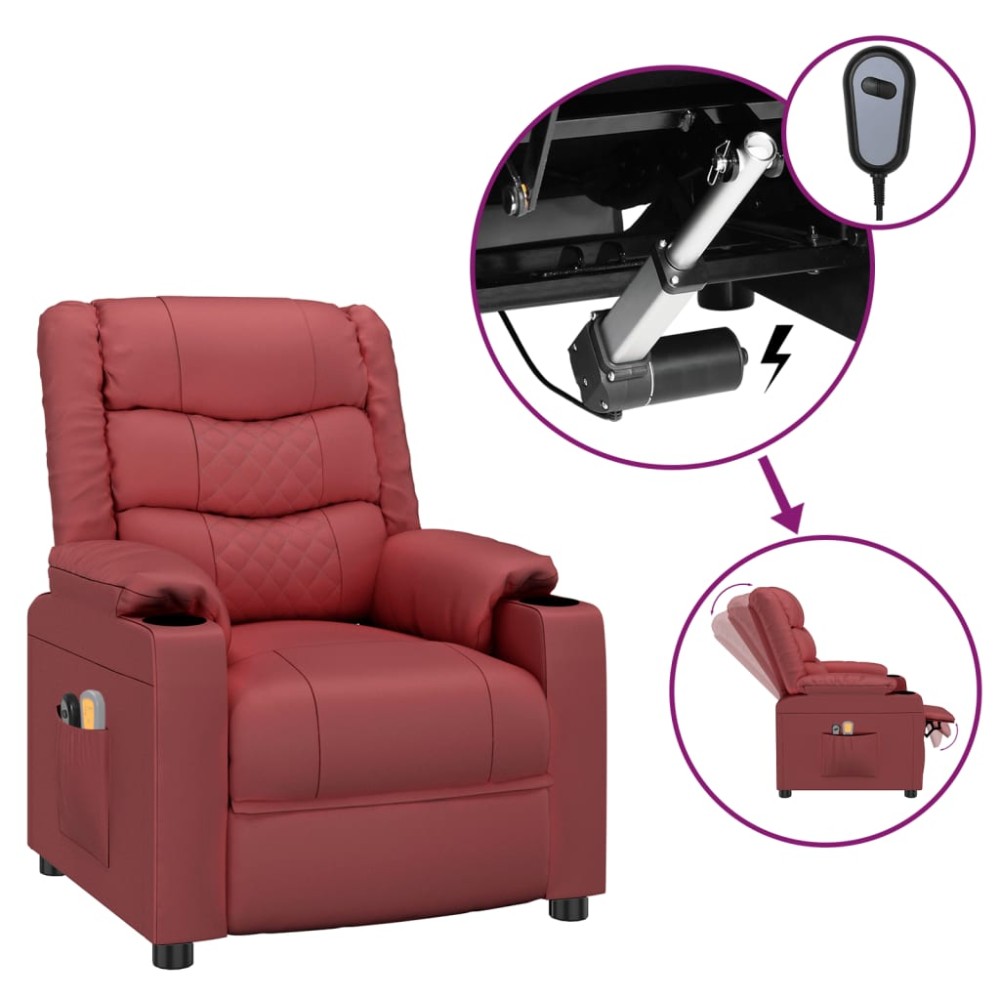 vidaXL Fotoliu de masaj electric, roșu vin, piele ecologică