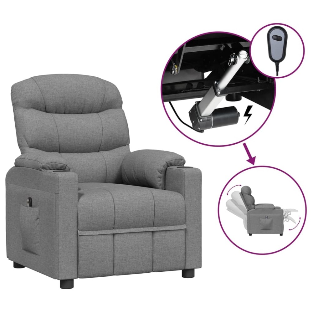 vidaXL Fotoliu rabatabil electric, gri deschis, textil