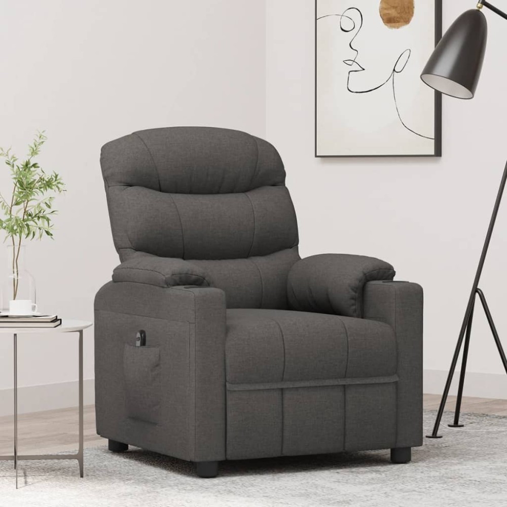 vidaXL Fotoliu rabatabil electric, gri închis, material textil