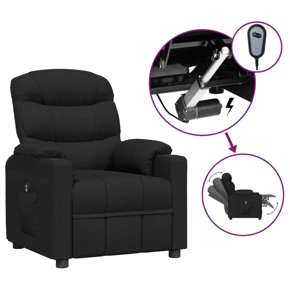 vidaXL Fotoliu rabatabil electric, negru, material textil