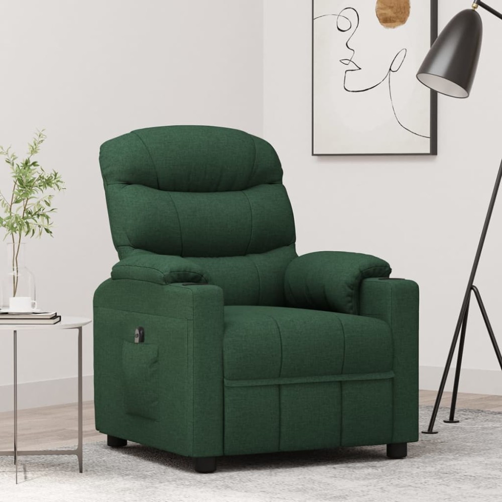 vidaXL Fotoliu rabatabil electric, verde închis, material textil