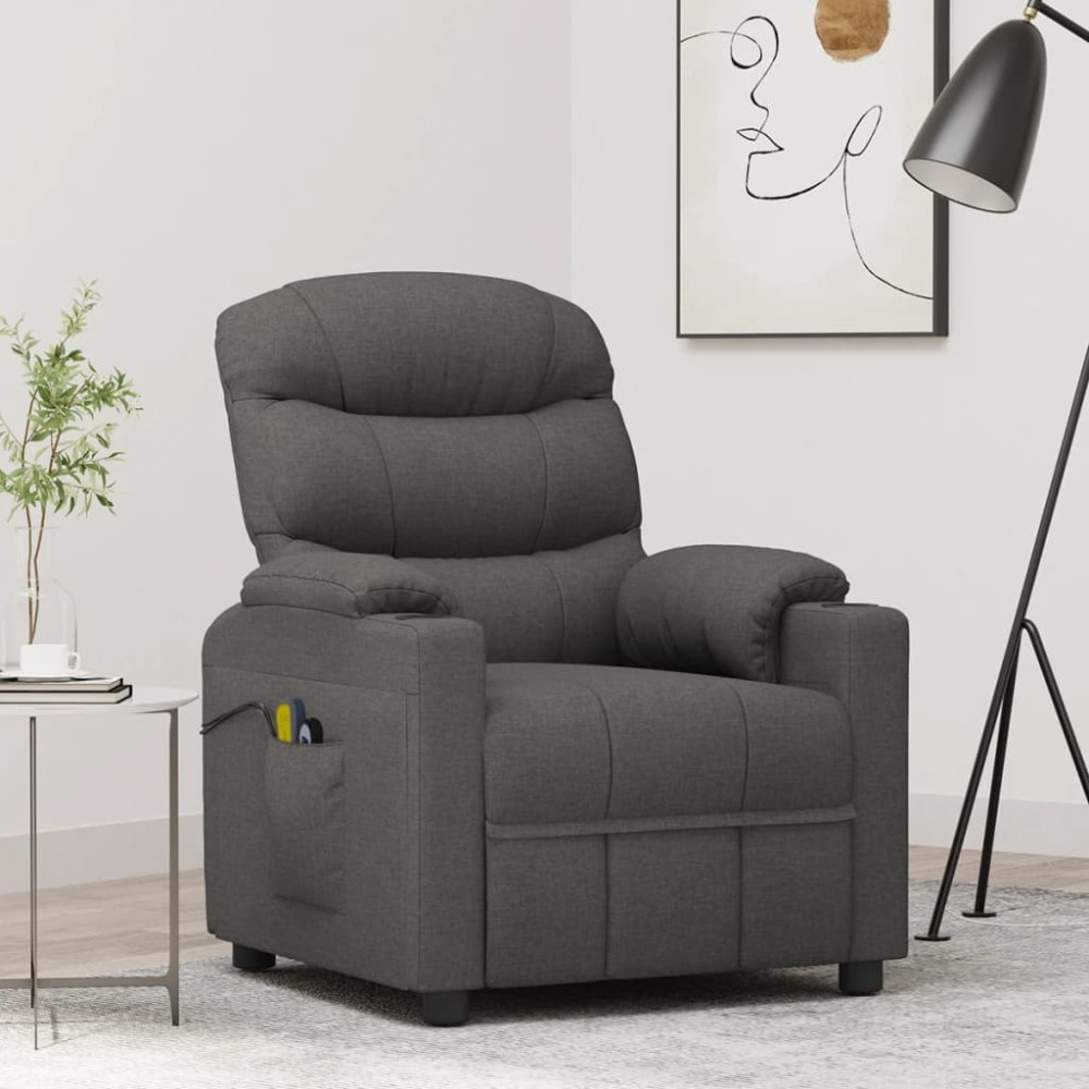vidaXL Fotoliu de masaj electric rabatabil, gri închis, textil