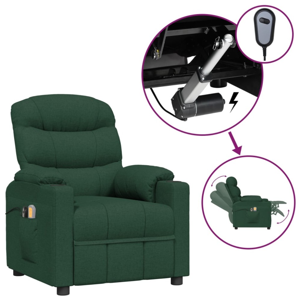 vidaXL Fotoliu de masaj electric, verde închis, material textil