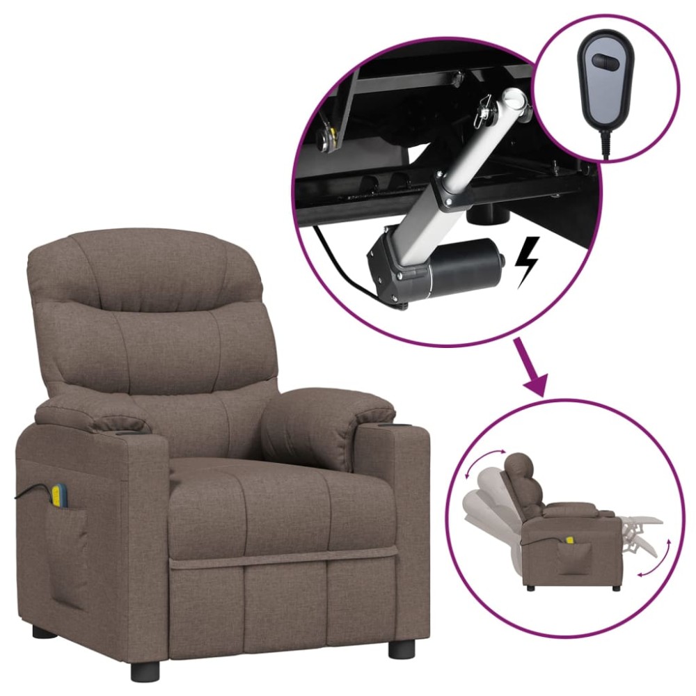 vidaXL Fotoliu de masaj electric rabatabil, gri taupe, textil