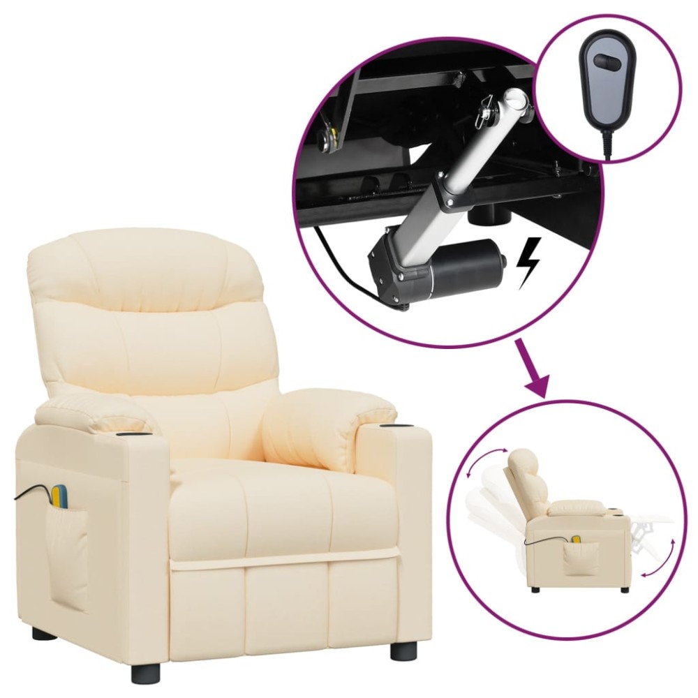 vidaXL Fotoliu de masaj electric rabatabil, crem, textil