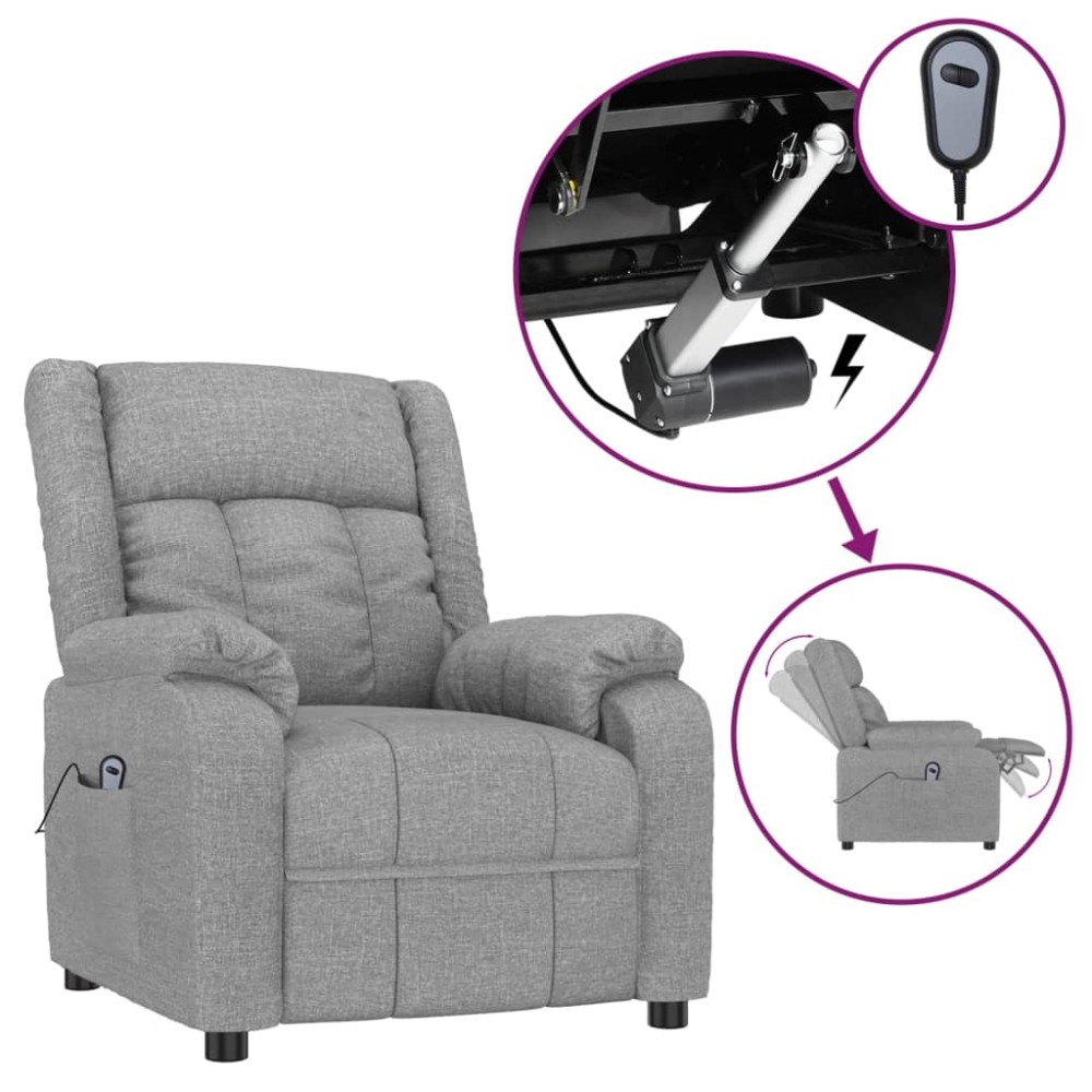 vidaXL Fotoliu rabatabil electric, gri deschis, textil