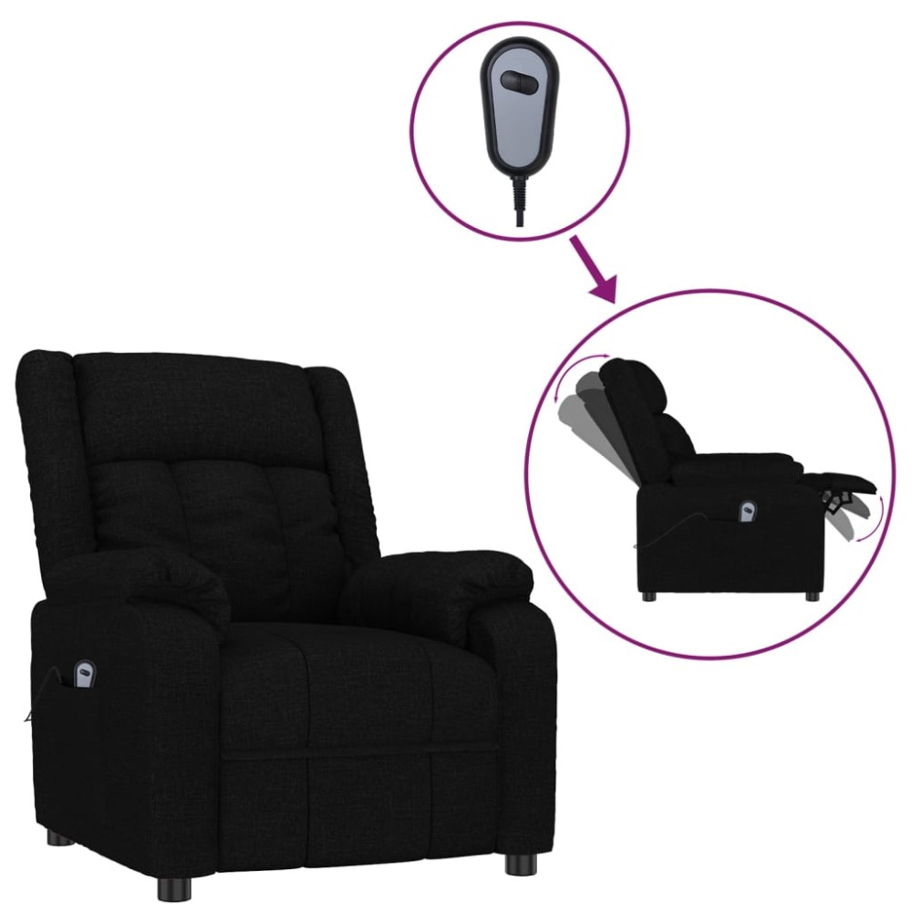 vidaXL Fotoliu rabatabil electric, negru, material textil