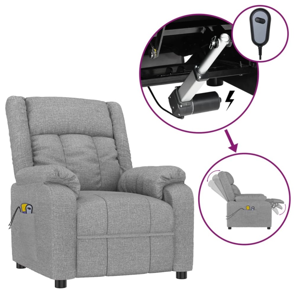 vidaXL Fotoliu de masaj electric rabatabil, gri deschis, textil