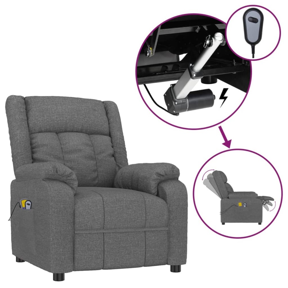 vidaXL Fotoliu de masaj electric rabatabil, gri închis, textil