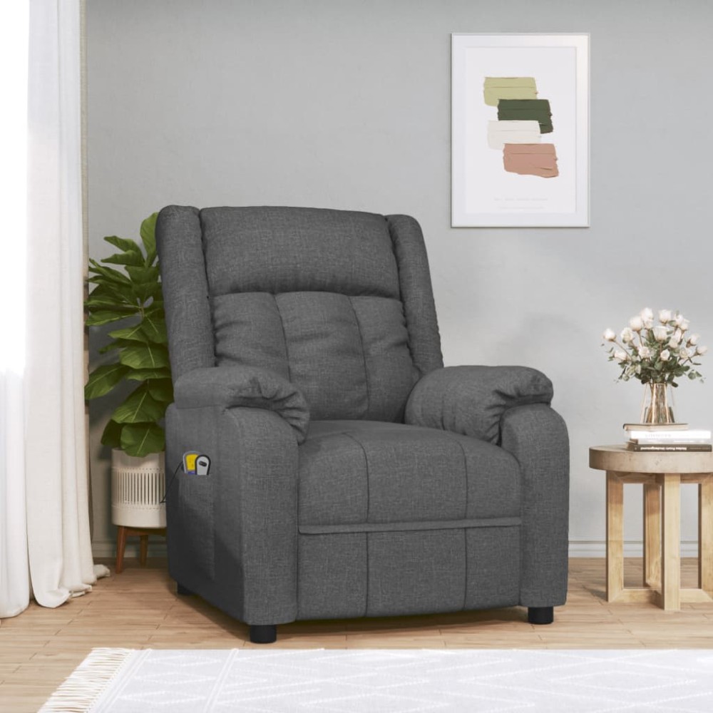 vidaXL Fotoliu de masaj electric rabatabil, gri închis, textil