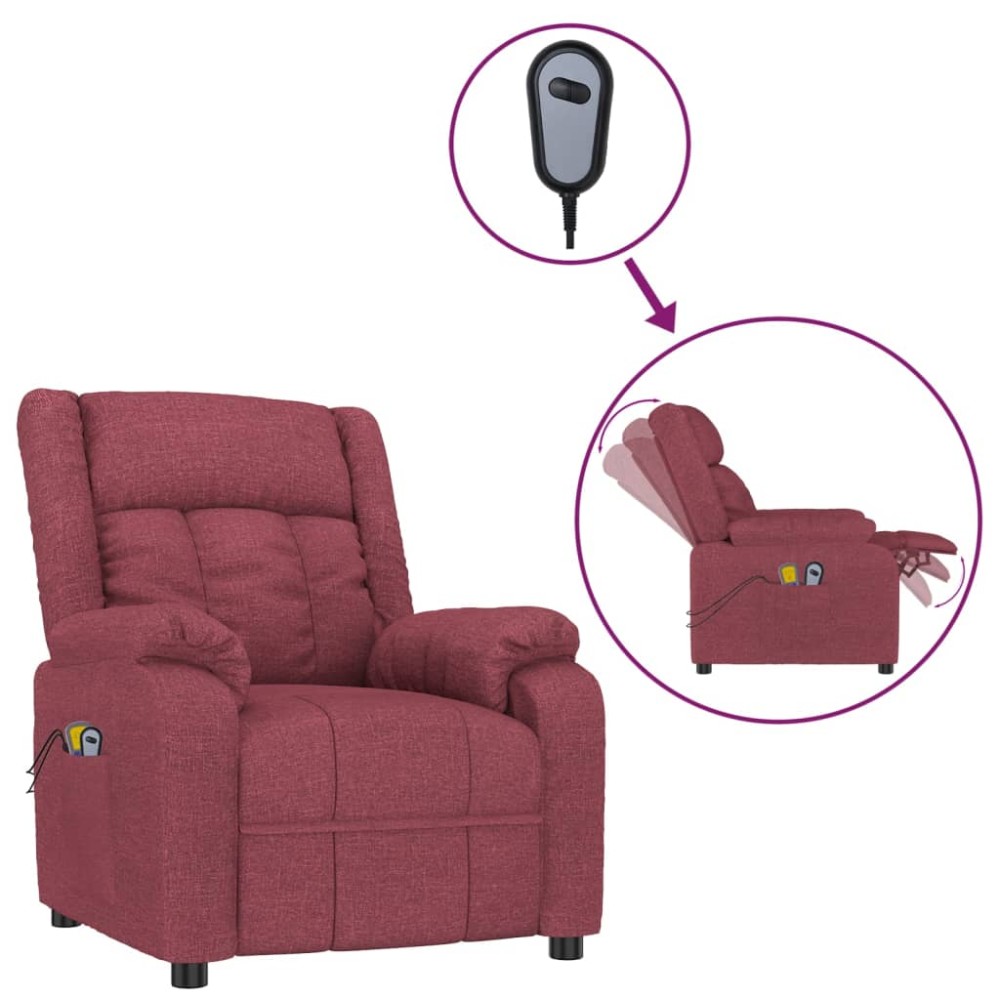 vidaXL Fotoliu de masaj electric rabatabil, roșu vin, textil