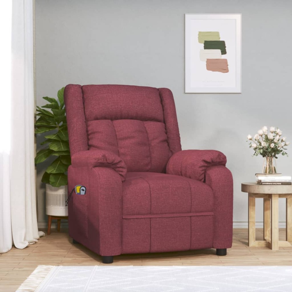 vidaXL Fotoliu de masaj electric rabatabil, roșu vin, textil