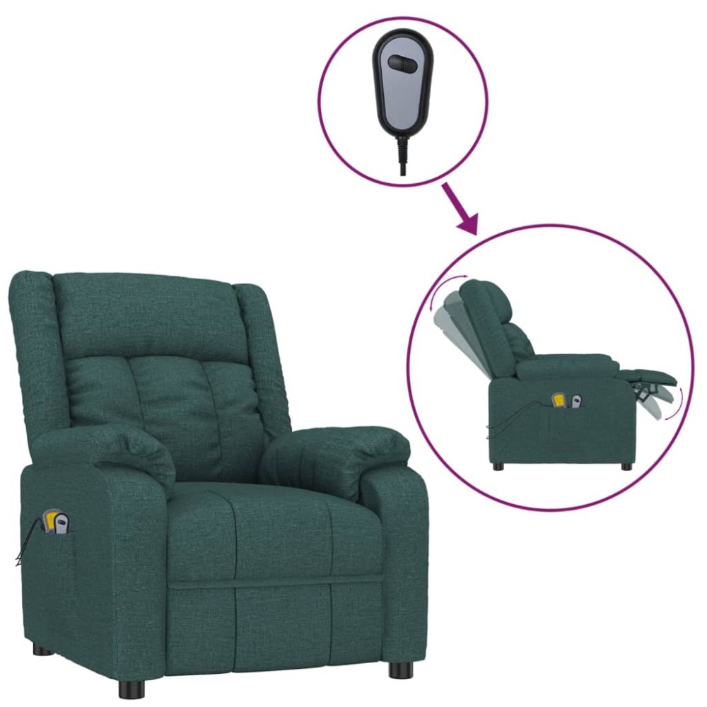 vidaXL Fotoliu de masaj electric, verde închis, material textil