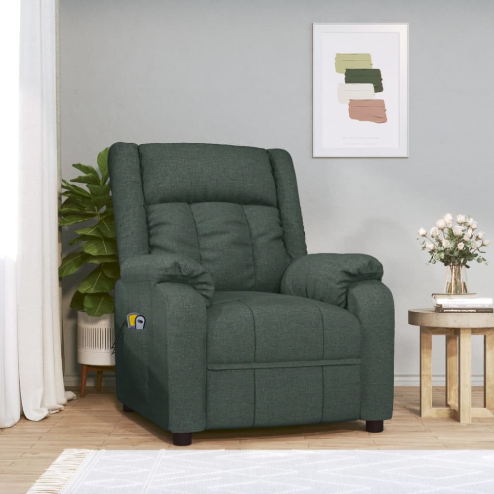 vidaXL Fotoliu de masaj electric, verde închis, material textil