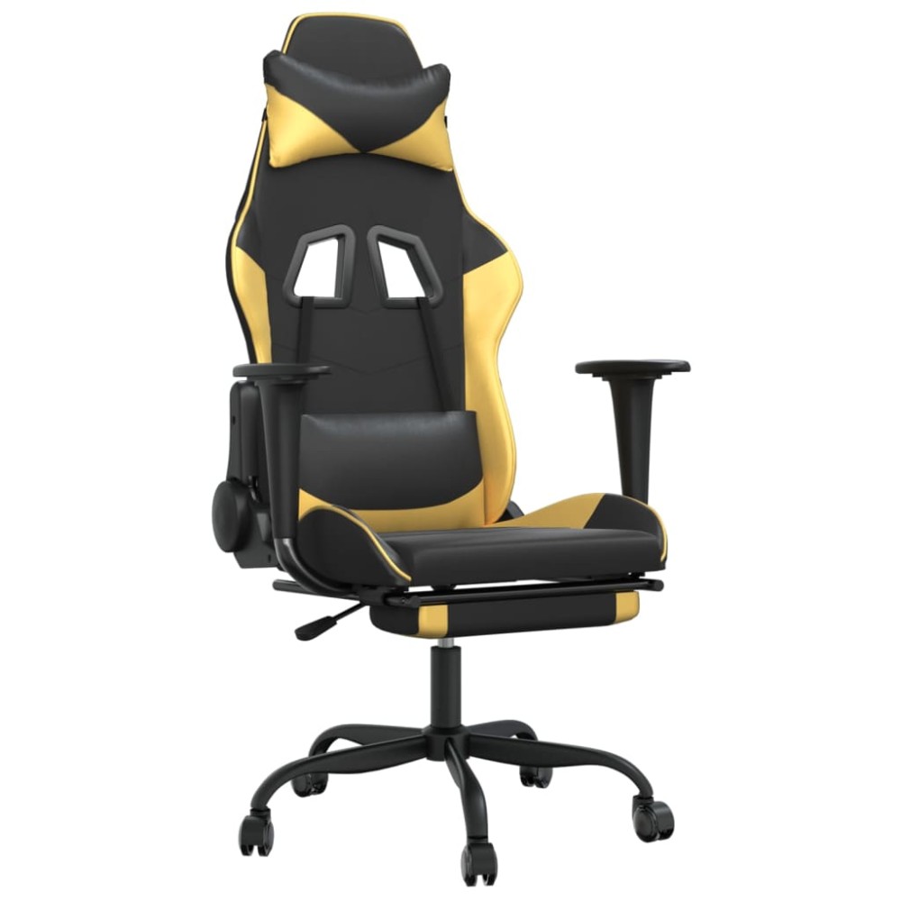 vidaXL Scaun de gaming cu suport picioare negru/auriu, piele ecologică