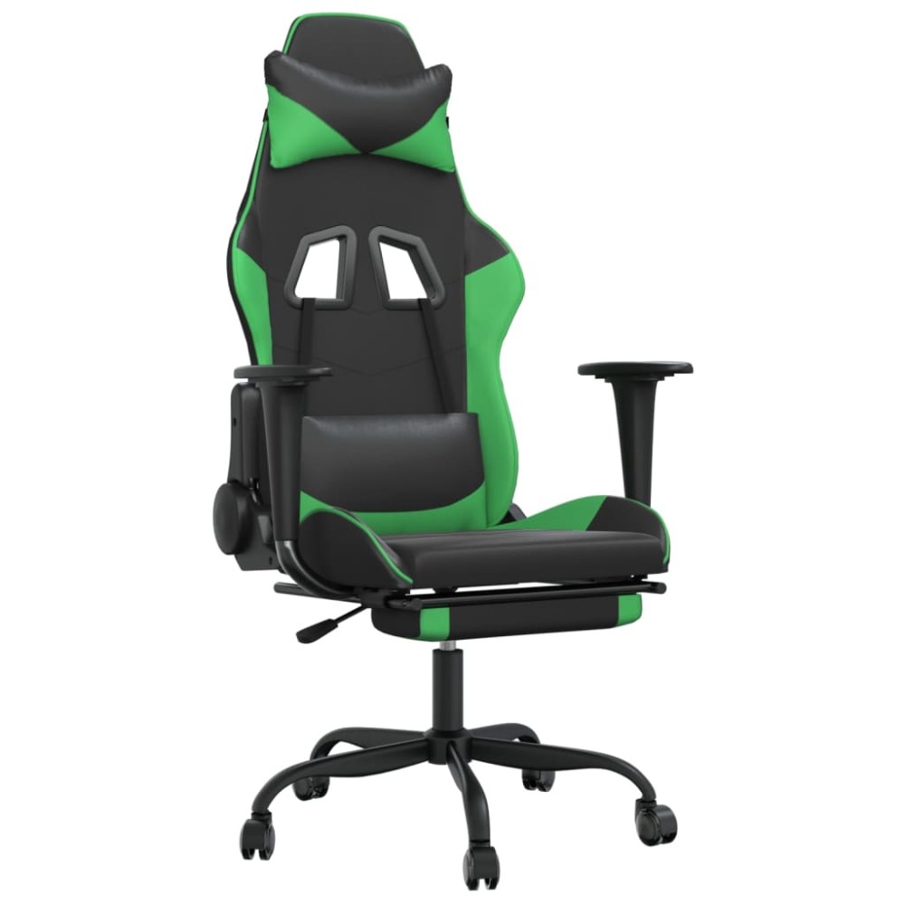 vidaXL Scaun de gaming cu suport picioare negru/verde, piele ecologică