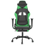 vidaXL Scaun de gaming cu suport picioare negru/verde, piele ecologică