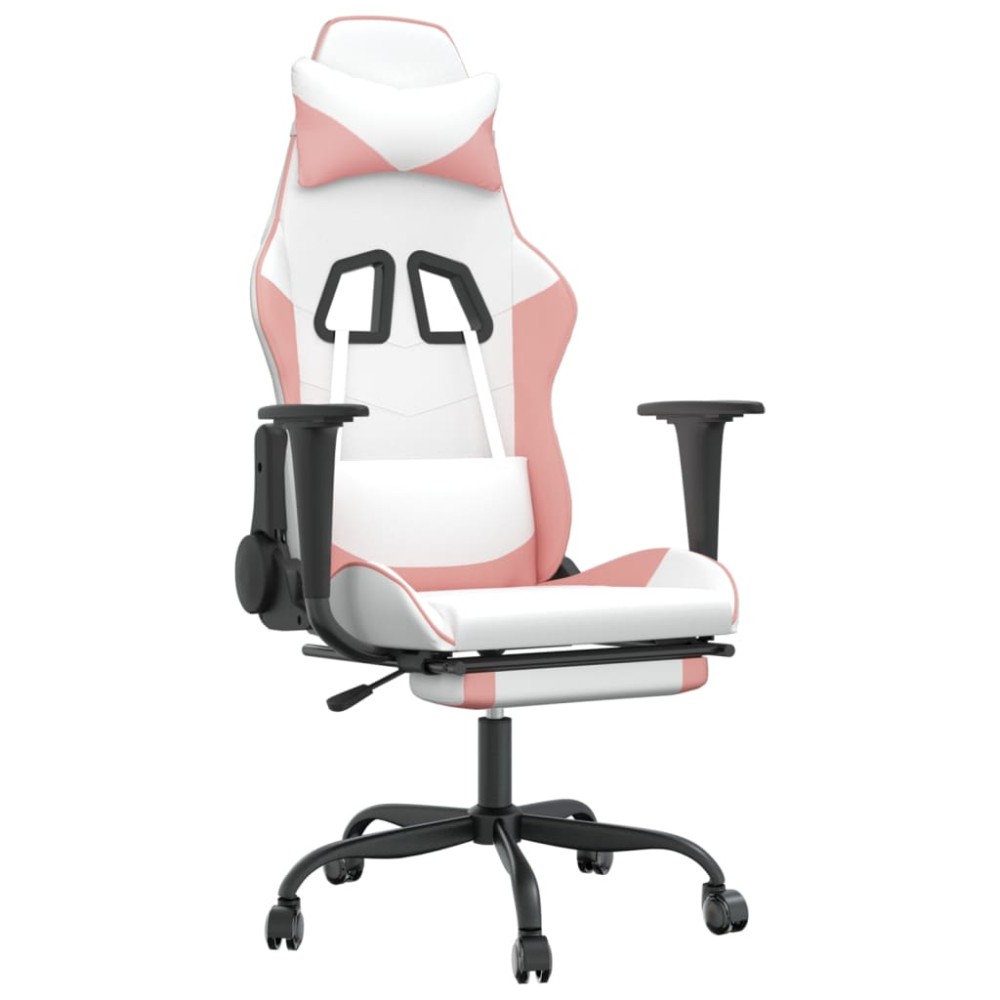 vidaXL Scaun de gaming cu suport picioare, alb/roz, piele ecologică