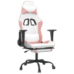 vidaXL Scaun de gaming cu suport picioare, alb/roz, piele ecologică vidaXL Scaun de gaming cu suport picioare, alb/roz, piele ecologică