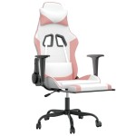 vidaXL Scaun de gaming cu suport picioare, alb/roz, piele ecologică vidaXL Scaun de gaming cu suport picioare, alb/roz, piele ecologică