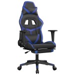 vidaXL Scaun de gaming cu suport picioare, negru/albastru, piele eco