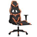 vidaXL Scaun de gaming cu suport picioare, negru/oranj, piele eco