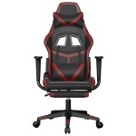 vidaXL Scaun de gaming cu suport picioare, negru/roșu vin, piele eco