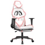 vidaXL Scaun de gaming cu suport picioare, alb/roz, piele ecologică vidaXL Scaun de gaming cu suport picioare, alb/roz, piele ecologică
