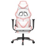 vidaXL Scaun de gaming cu suport picioare, alb/roz, piele ecologică vidaXL Scaun de gaming cu suport picioare, alb/roz, piele ecologică