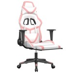 vidaXL Scaun de gaming cu suport picioare, alb/roz, piele ecologică vidaXL Scaun de gaming cu suport picioare, alb/roz, piele ecologică