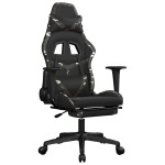 vidaXL Scaun de gaming cu suport picioare, negru/camuflaj, piele eco